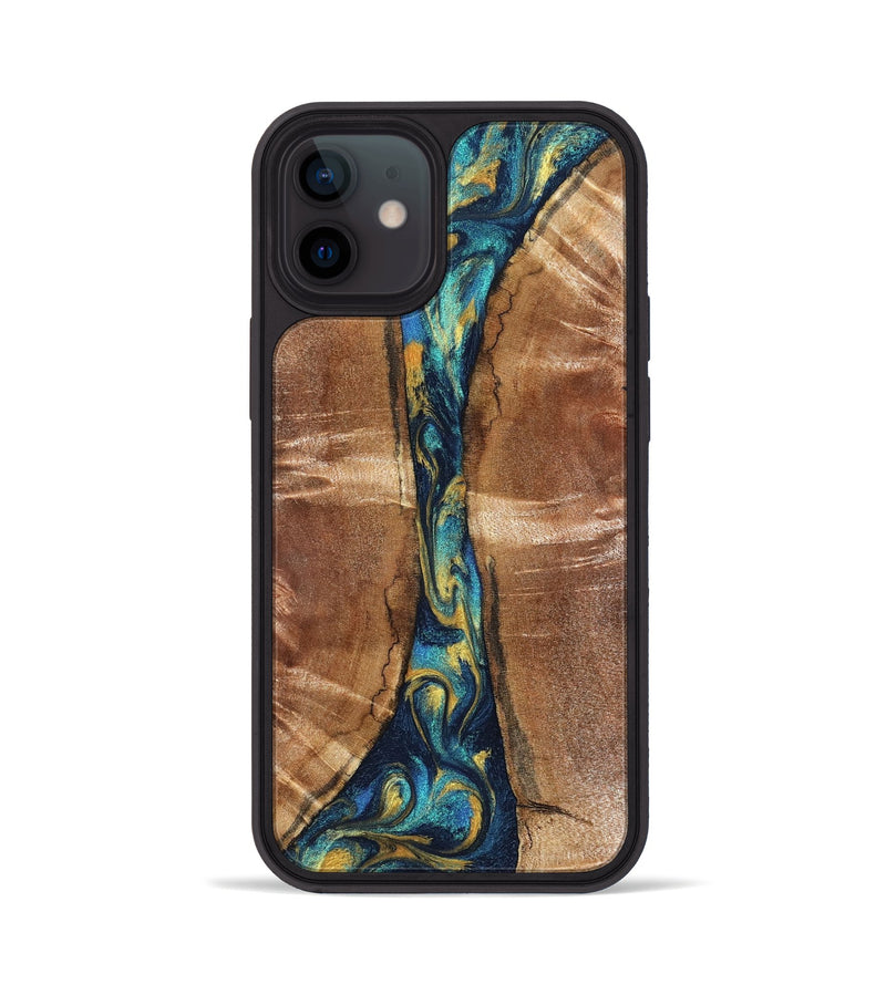 iPhone 12 Wood Phone Case - Sybil (Teal & Gold, 827061)
