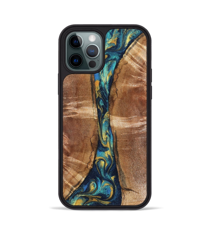 iPhone 12 Pro Wood Phone Case - Sybil (Teal & Gold, 827061)
