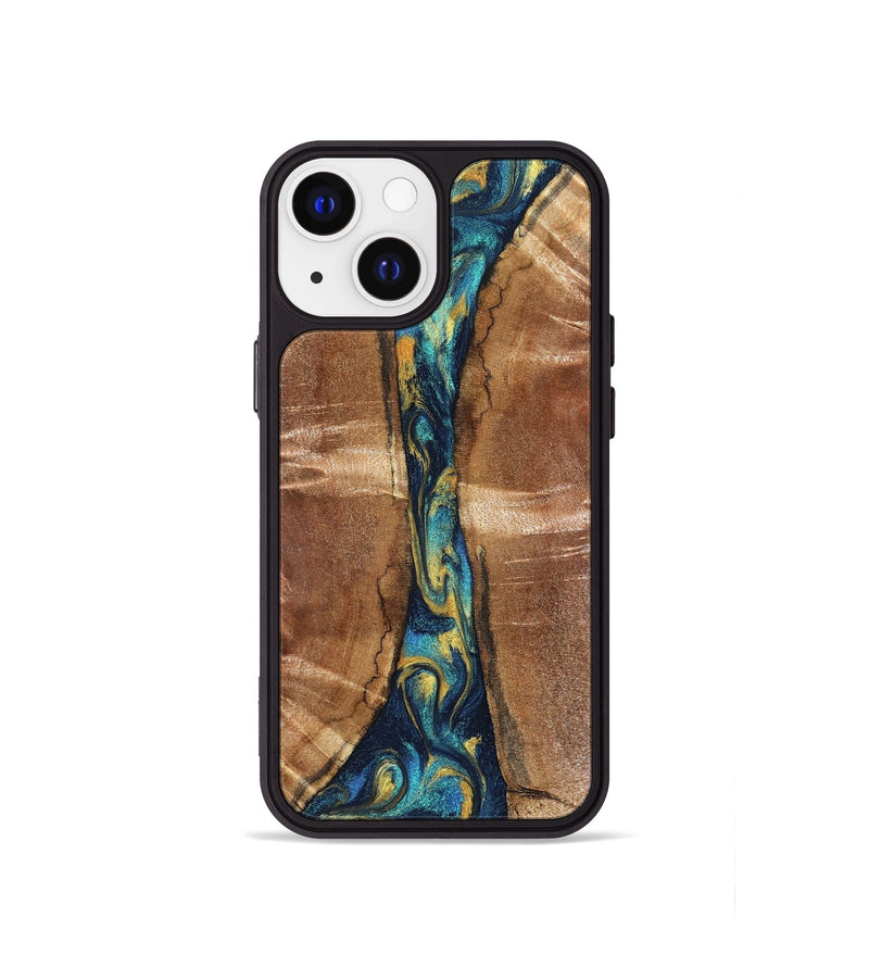 iPhone 13 mini Wood Phone Case - Sybil (Teal & Gold, 827061)