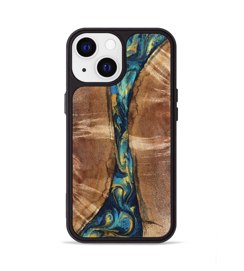 iPhone 13 Wood Phone Case - Sybil (Teal & Gold, 827061)
