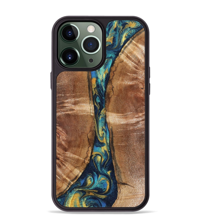 iPhone 13 Pro Max Wood Phone Case - Sybil (Teal & Gold, 827061)