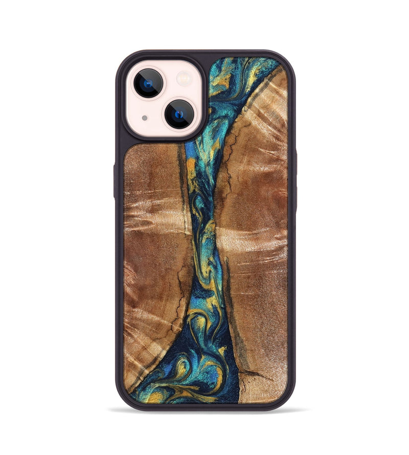 iPhone 14 Wood Phone Case - Sybil (Teal & Gold, 827061)