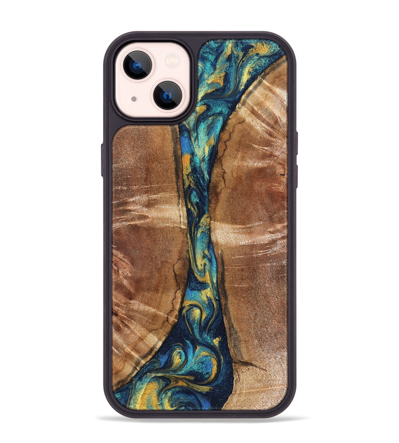iPhone 14 Plus Wood Phone Case - Sybil (Teal & Gold, 827061)