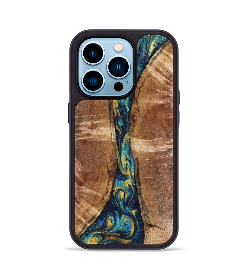 iPhone 14 Pro Wood Phone Case - Sybil (Teal & Gold, 827061)