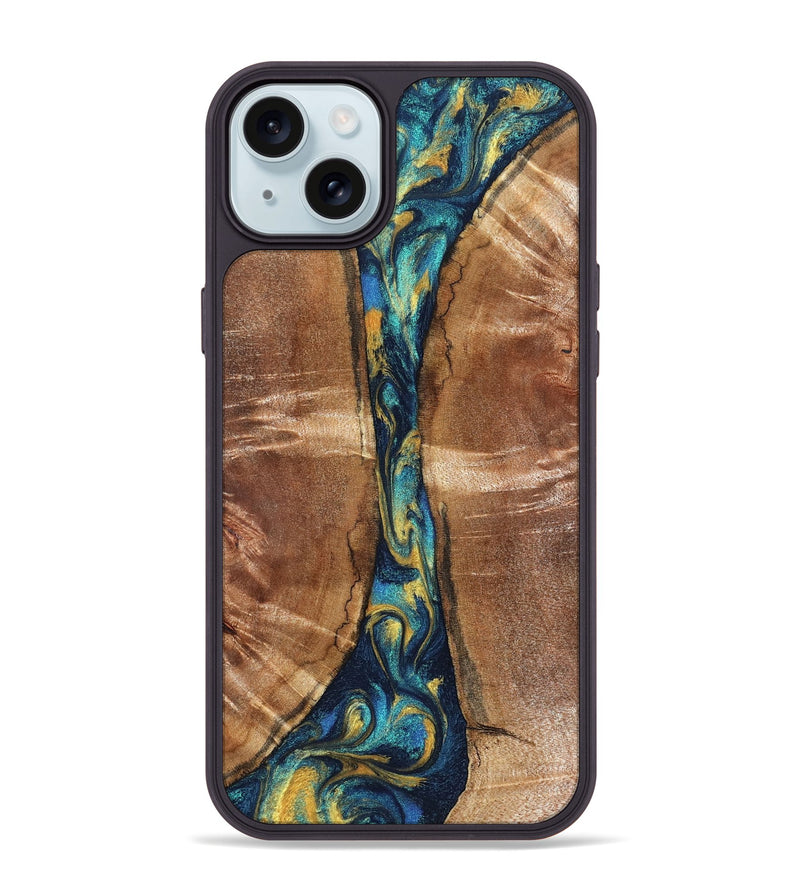 iPhone 15 Plus Wood Phone Case - Sybil (Teal & Gold, 827061)