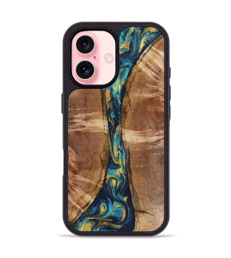 iPhone 16 Wood Phone Case - Sybil (Teal & Gold, 827061)