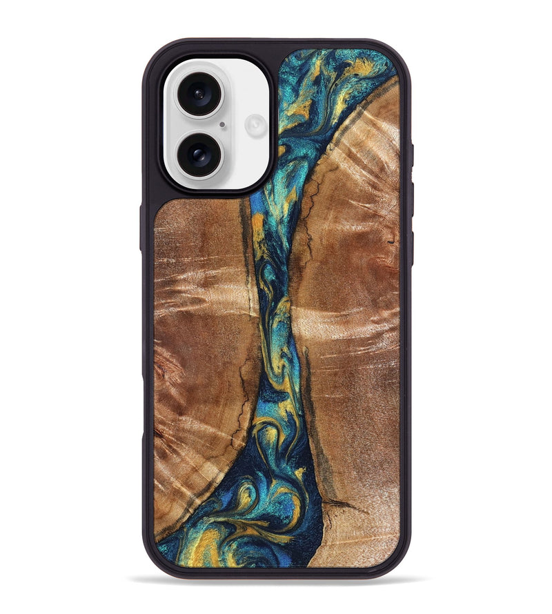 iPhone 16 Plus Wood Phone Case - Sybil (Teal & Gold, 827061)