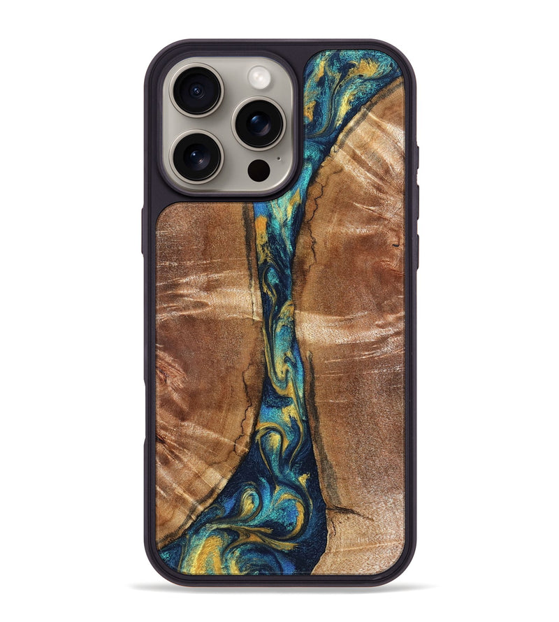 iPhone 16 Pro Max Wood Phone Case - Sybil (Teal & Gold, 827061)