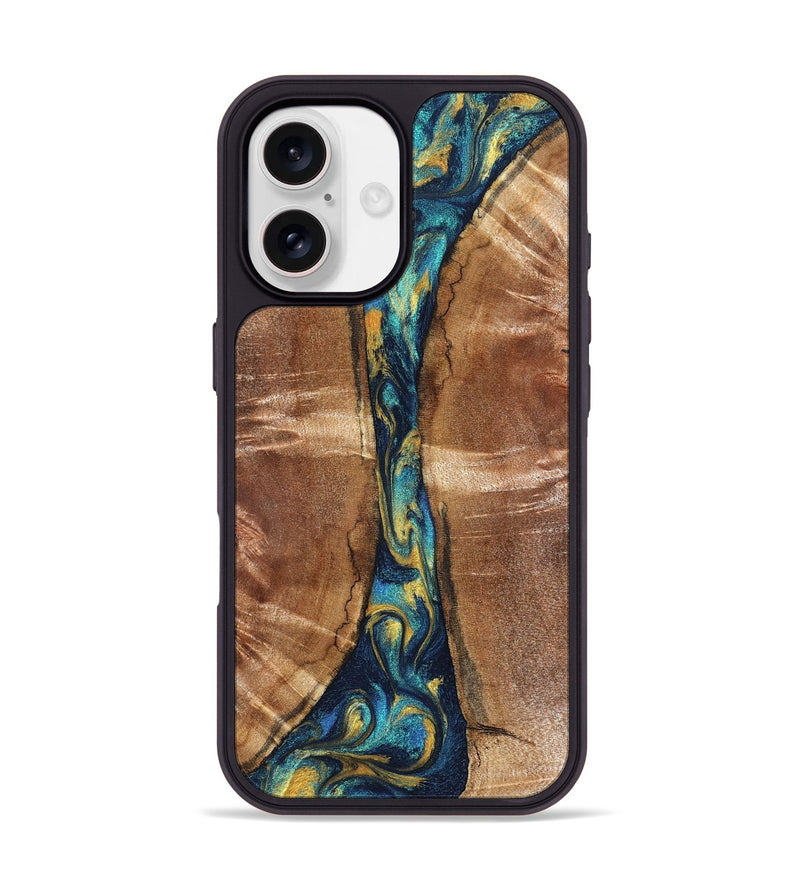 iPhone 17 Wood Phone Case - Sybil (Teal & Gold, 827061)