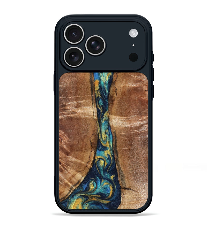 iPhone 17 Pro Max Wood Phone Case - Sybil (Teal & Gold, 827061)