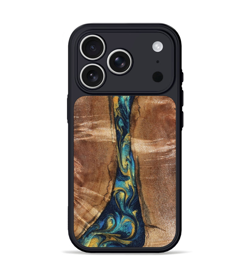 iPhone 17 Pro Wood Phone Case - Sybil (Teal & Gold, 827061)