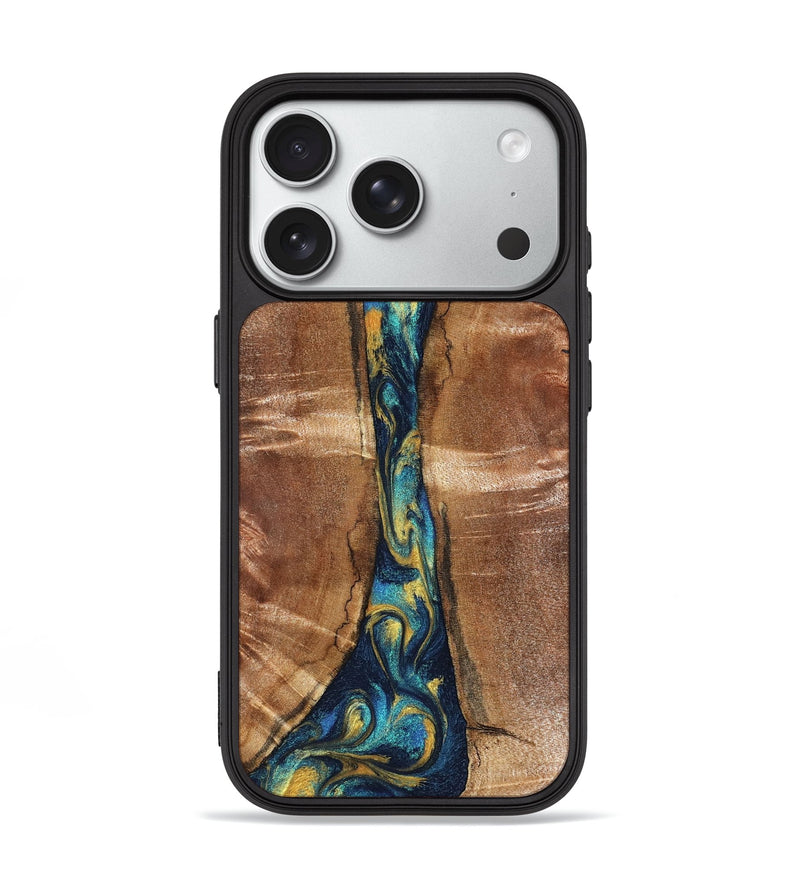iPhone 18 Pro Wood Phone Case - Sybil (Teal & Gold, 827061)