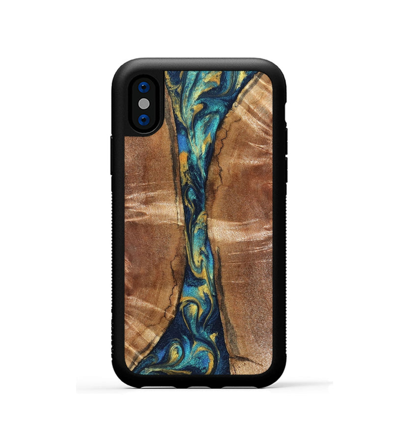 iPhone Xs Wood Phone Case - Sybil (Teal & Gold, 827061)
