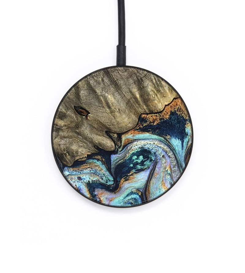 Circle Wood Wireless Charger - German (Teal & Gold, 827062)