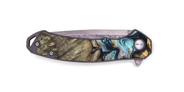 EDC Wood Pocket Knife - German (Teal & Gold, 827062)