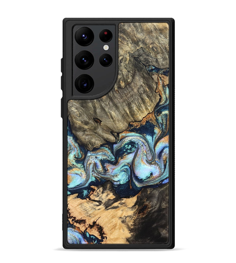 Galaxy S22 Ultra Wood Phone Case - German (Teal & Gold, 827062)