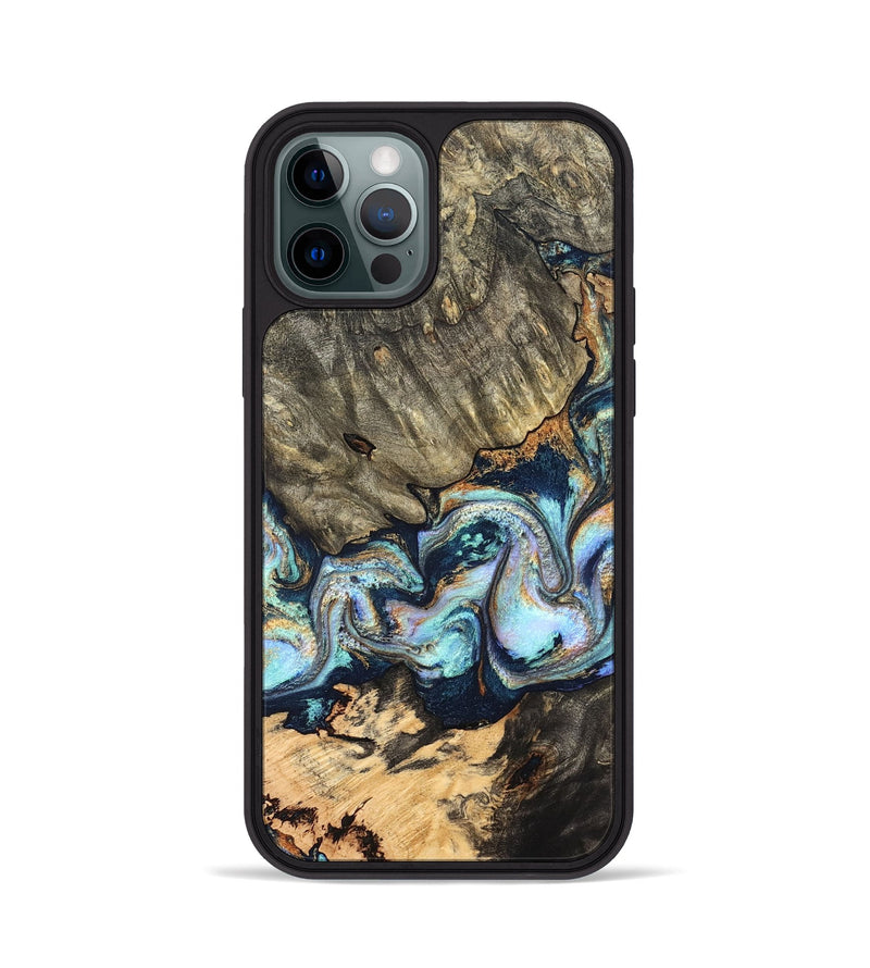 iPhone 12 Pro Wood Phone Case - German (Teal & Gold, 827062)