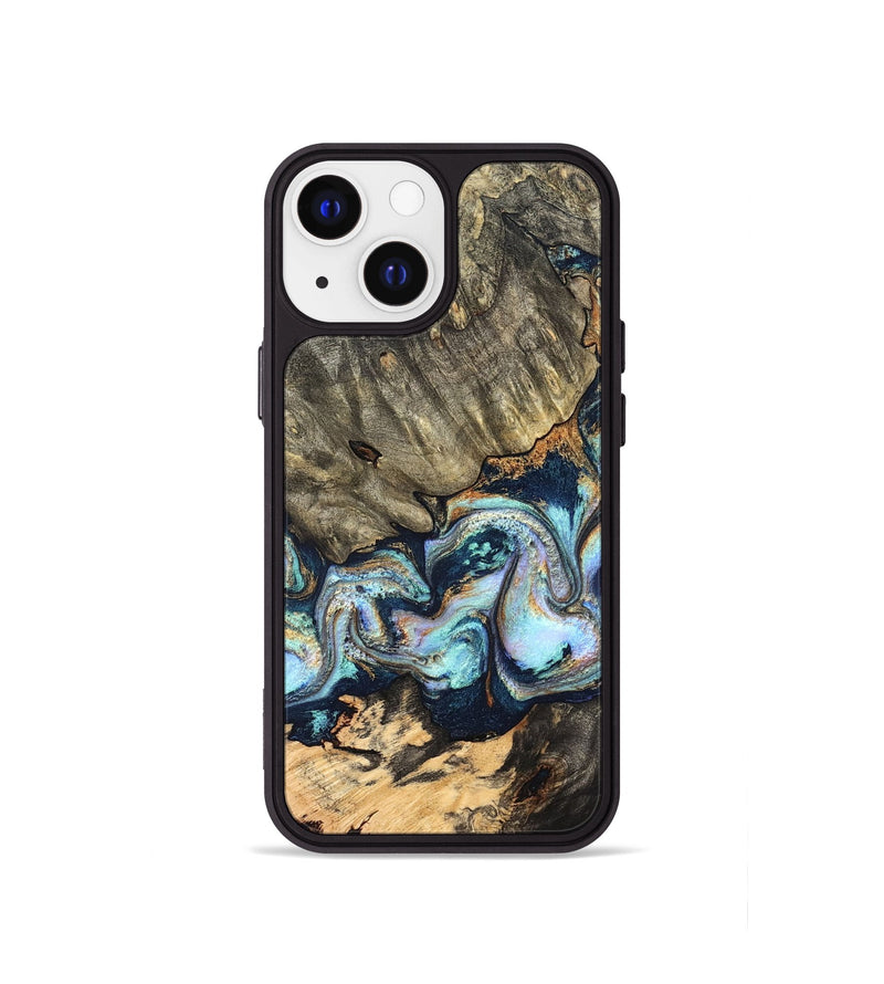 iPhone 13 mini Wood Phone Case - German (Teal & Gold, 827062)