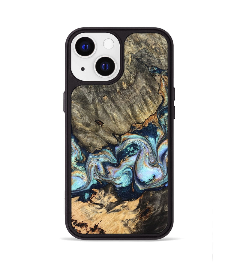 iPhone 13 Wood Phone Case - German (Teal & Gold, 827062)