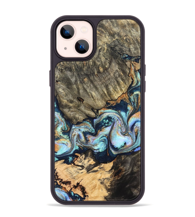 iPhone 14 Plus Wood Phone Case - German (Teal & Gold, 827062)
