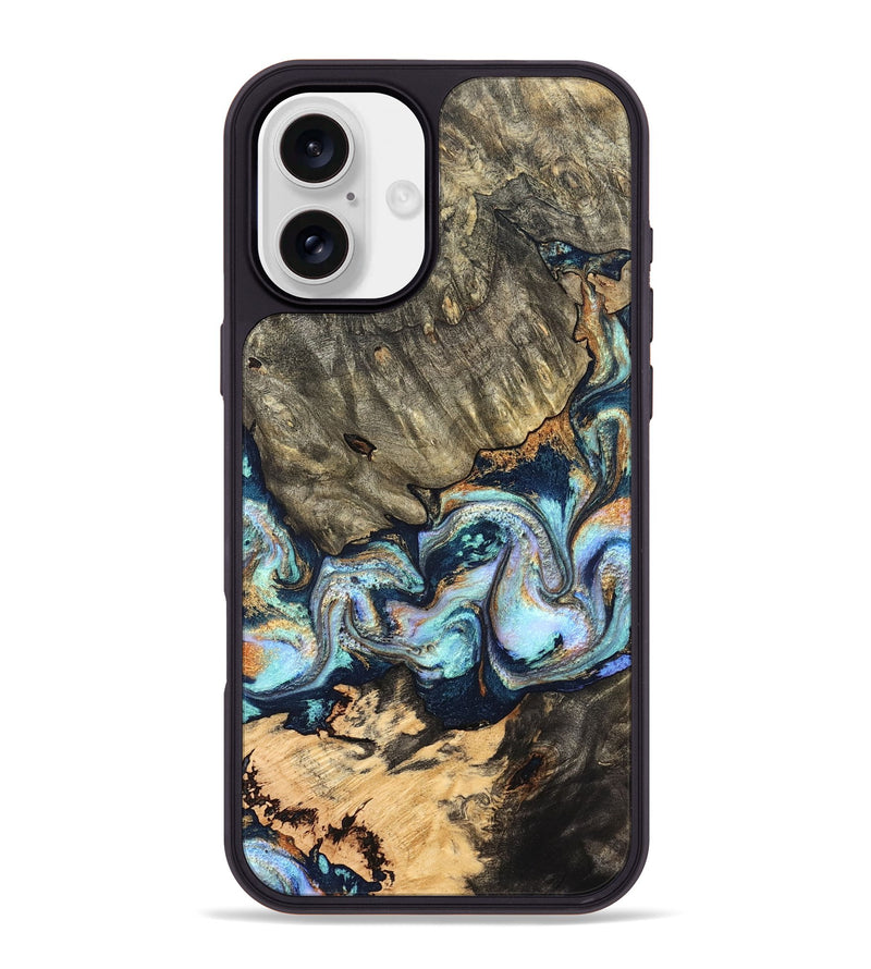 iPhone 16 Plus Wood Phone Case - German (Teal & Gold, 827062)