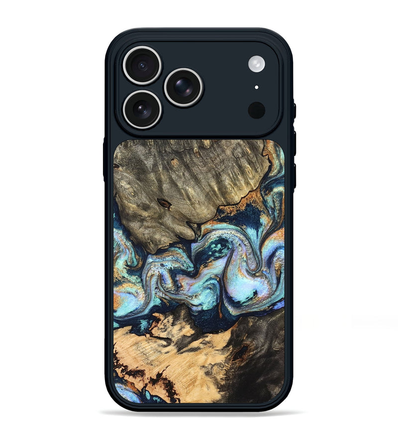 iPhone 17 Pro Max Wood Phone Case - German (Teal & Gold, 827062)