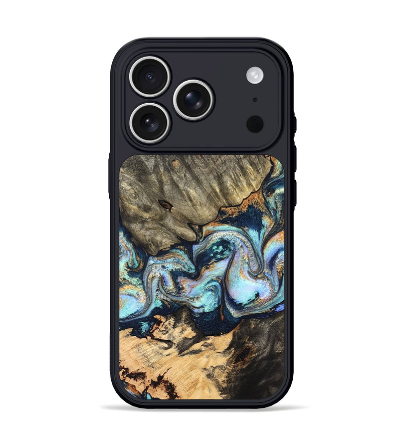 iPhone 17 Pro Wood Phone Case - German (Teal & Gold, 827062)