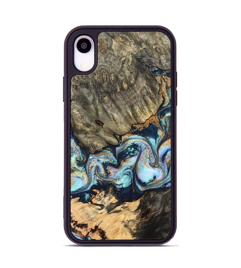 iPhone Xr Wood Phone Case - German (Teal & Gold, 827062)