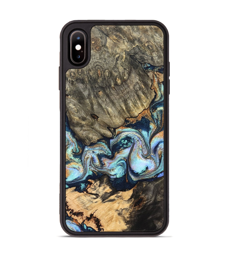 iPhone Xs Max Wood Phone Case - German (Teal & Gold, 827062)