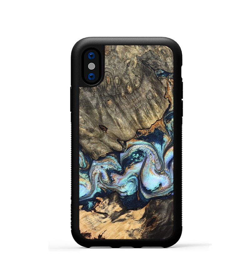 iPhone Xs Wood Phone Case - German (Teal & Gold, 827062)