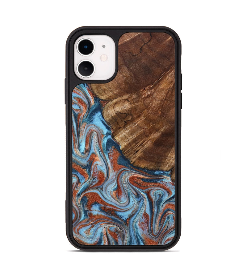 iPhone 11 Wood Phone Case - Iker (Teal & Gold, 827063)