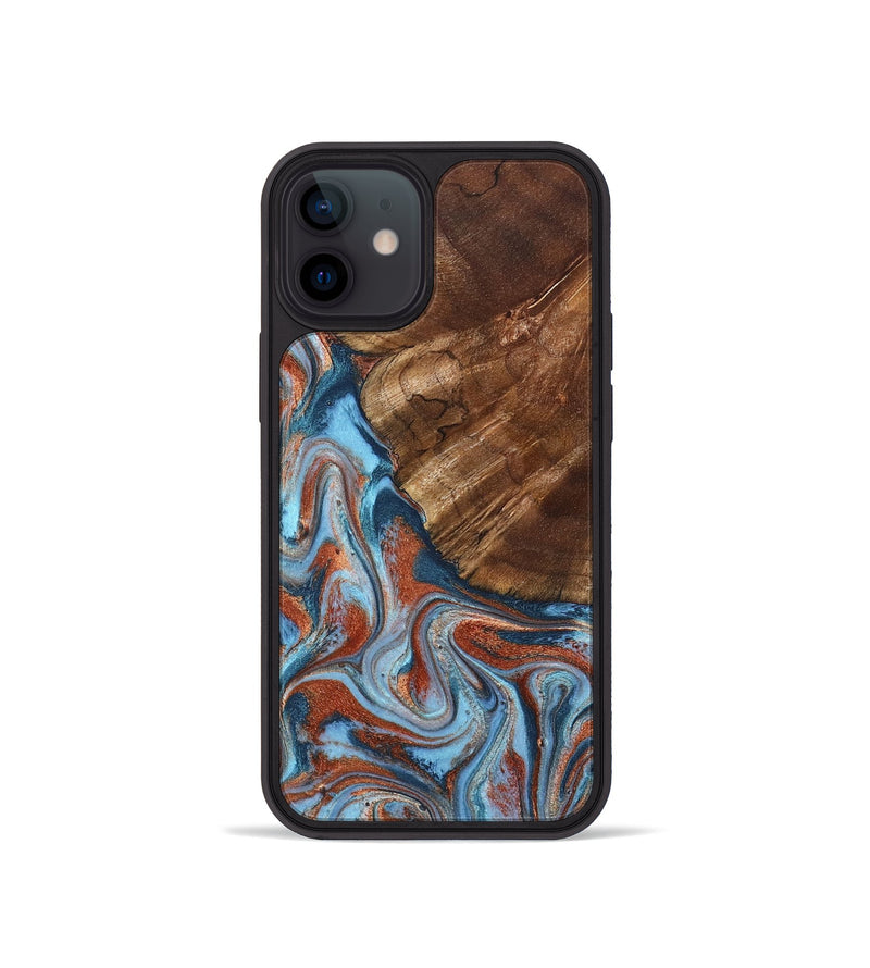 iPhone 12 mini Wood Phone Case - Iker (Teal & Gold, 827063)