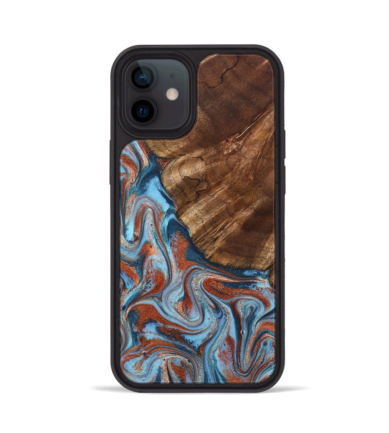 iPhone 12 Wood Phone Case - Iker (Teal & Gold, 827063)