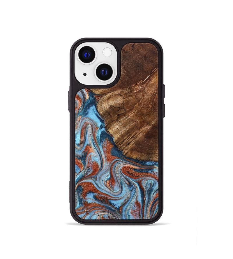 iPhone 13 mini Wood Phone Case - Iker (Teal & Gold, 827063)