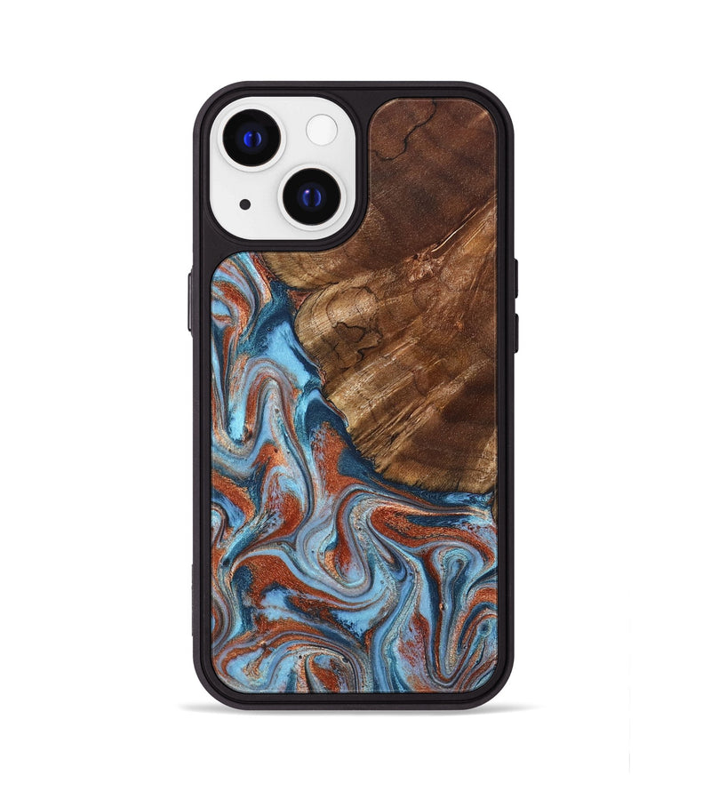 iPhone 13 Wood Phone Case - Iker (Teal & Gold, 827063)