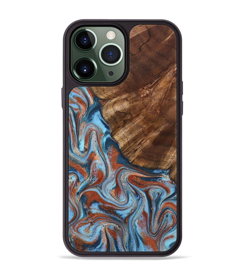 iPhone 13 Pro Max Wood Phone Case - Iker (Teal & Gold, 827063)