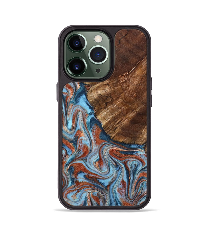 iPhone 13 Pro Wood Phone Case - Iker (Teal & Gold, 827063)