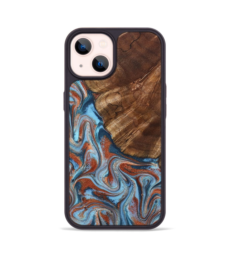 iPhone 14 Wood Phone Case - Iker (Teal & Gold, 827063)