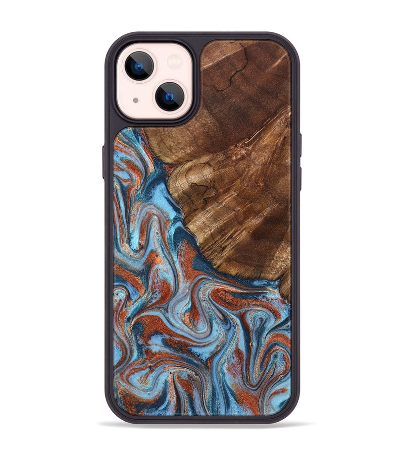 iPhone 14 Plus Wood Phone Case - Iker (Teal & Gold, 827063)
