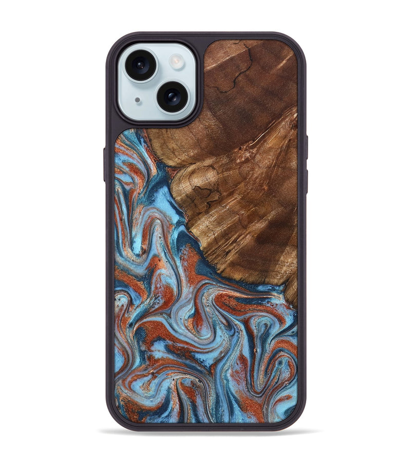 iPhone 15 Plus Wood Phone Case - Iker (Teal & Gold, 827063)