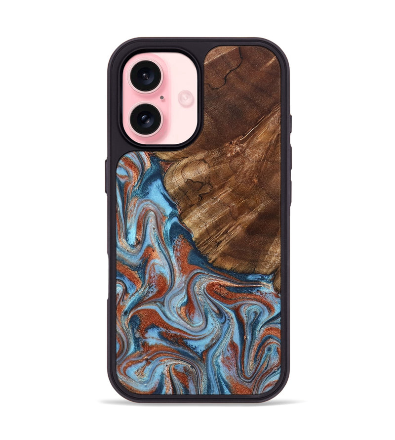 iPhone 16 Wood Phone Case - Iker (Teal & Gold, 827063)