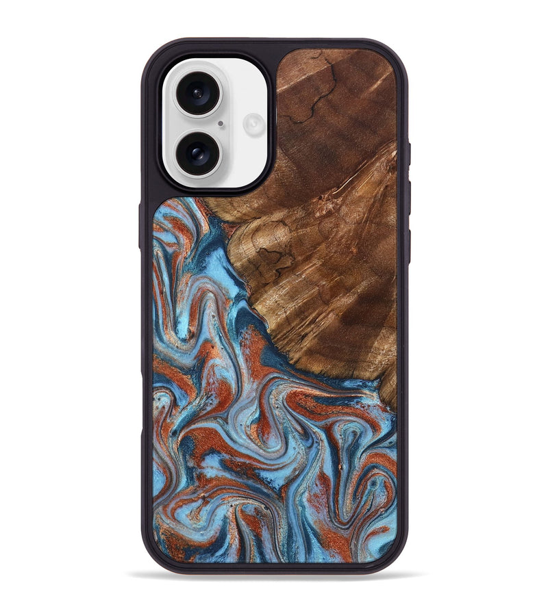 iPhone 16 Plus Wood Phone Case - Iker (Teal & Gold, 827063)