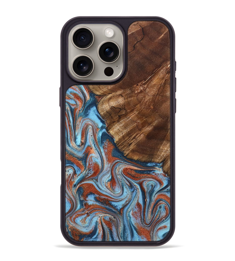 iPhone 16 Pro Max Wood Phone Case - Iker (Teal & Gold, 827063)