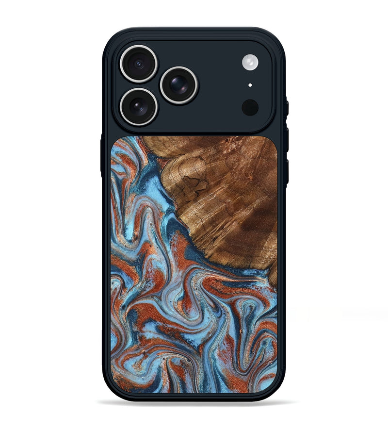 iPhone 17 Pro Max Wood Phone Case - Iker (Teal & Gold, 827063)