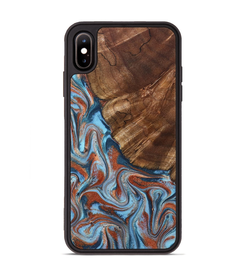 iPhone Xs Max Wood Phone Case - Iker (Teal & Gold, 827063)