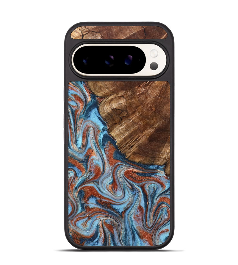 Pixel 9 Pro Wood Phone Case - Iker (Teal & Gold, 827063)