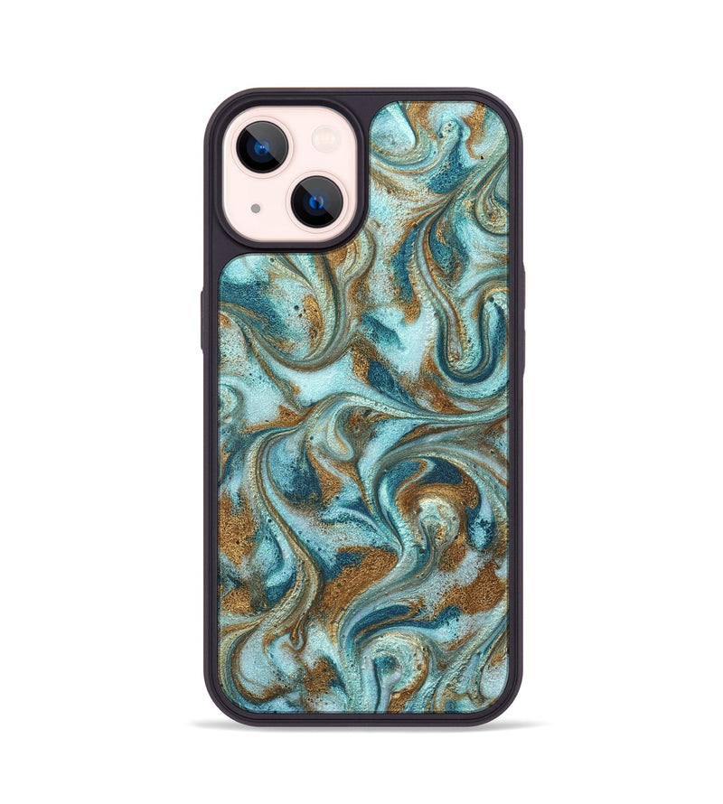 iPhone 14 ResinArt Phone Case - Arron (Teal & Gold, 827064)