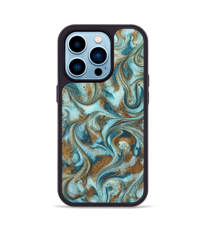 iPhone 14 Pro ResinArt Phone Case - Arron (Teal & Gold, 827064)