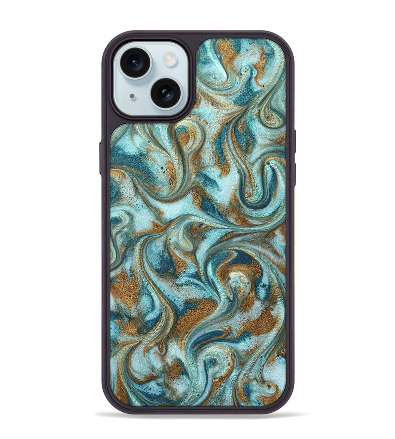 iPhone 15 Plus ResinArt Phone Case - Arron (Teal & Gold, 827064)