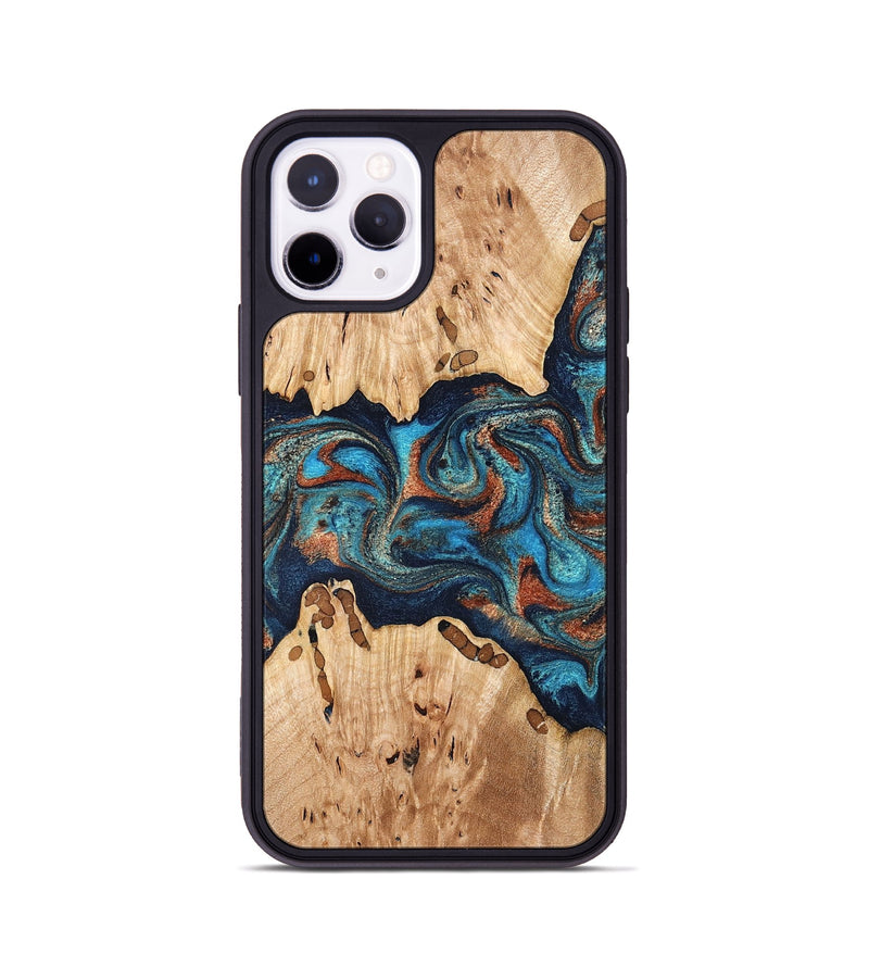 iPhone 11 Pro Wood Phone Case - Olen (Teal & Gold, 827067)